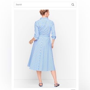 CLASSIC POPLIN SHIRTDRESS - VERTICAL STRIPE. Self tie belt. 100%cotton.